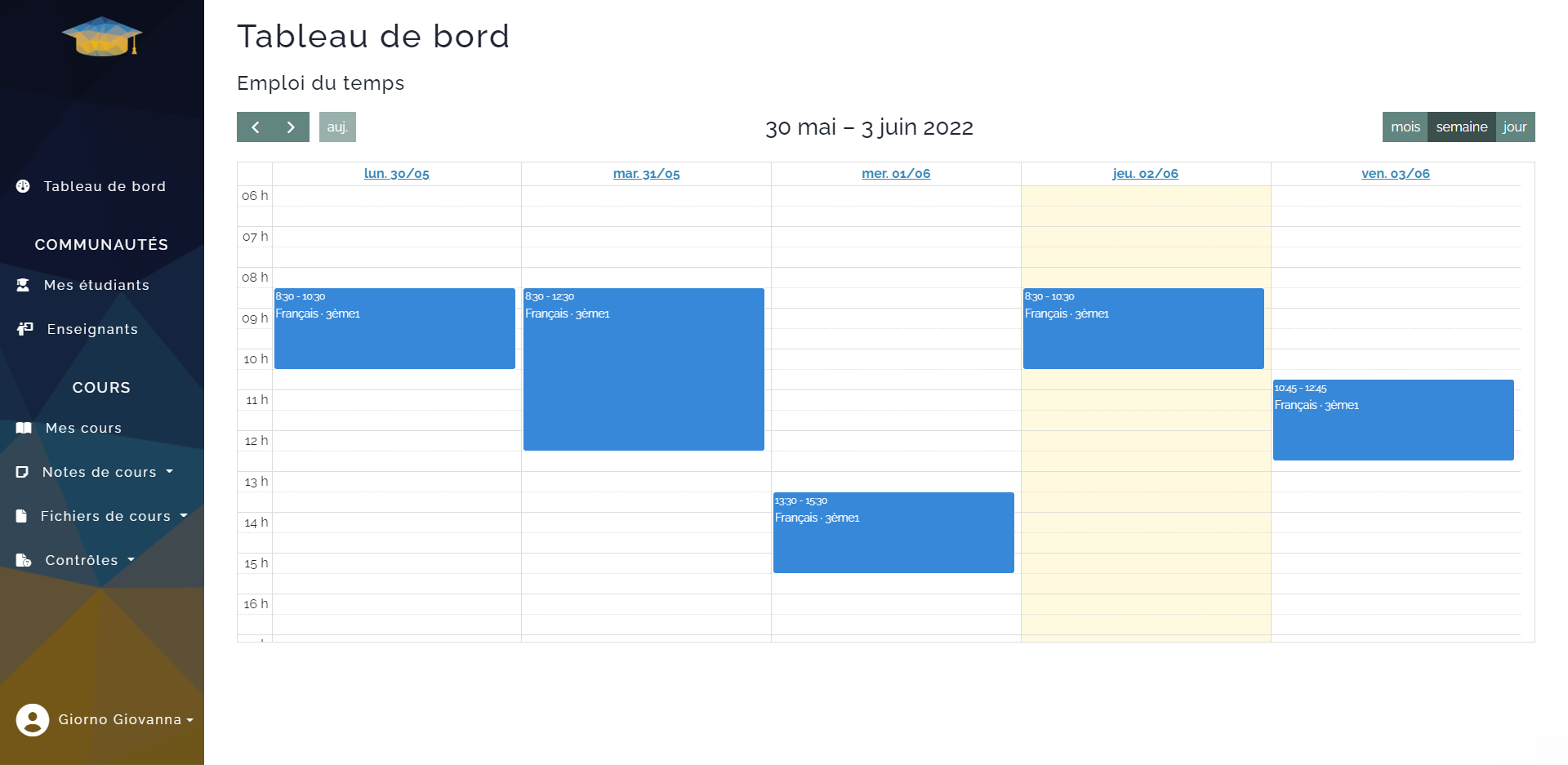 Emploi du temps d'un enseignant